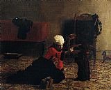 Thomas Eakins Canvas Paintings - Elizabeth Crowell with a Dog